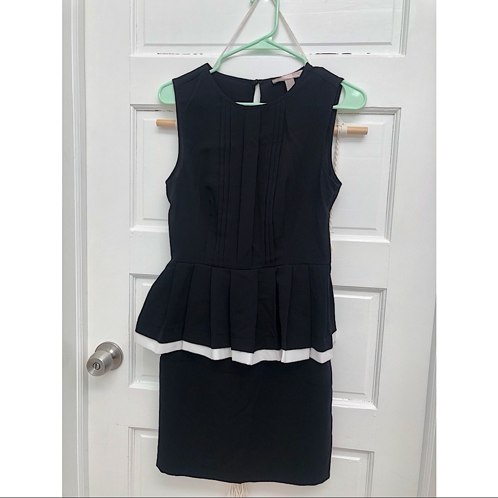Little Black Dress with Peplum and White Accent Stripe